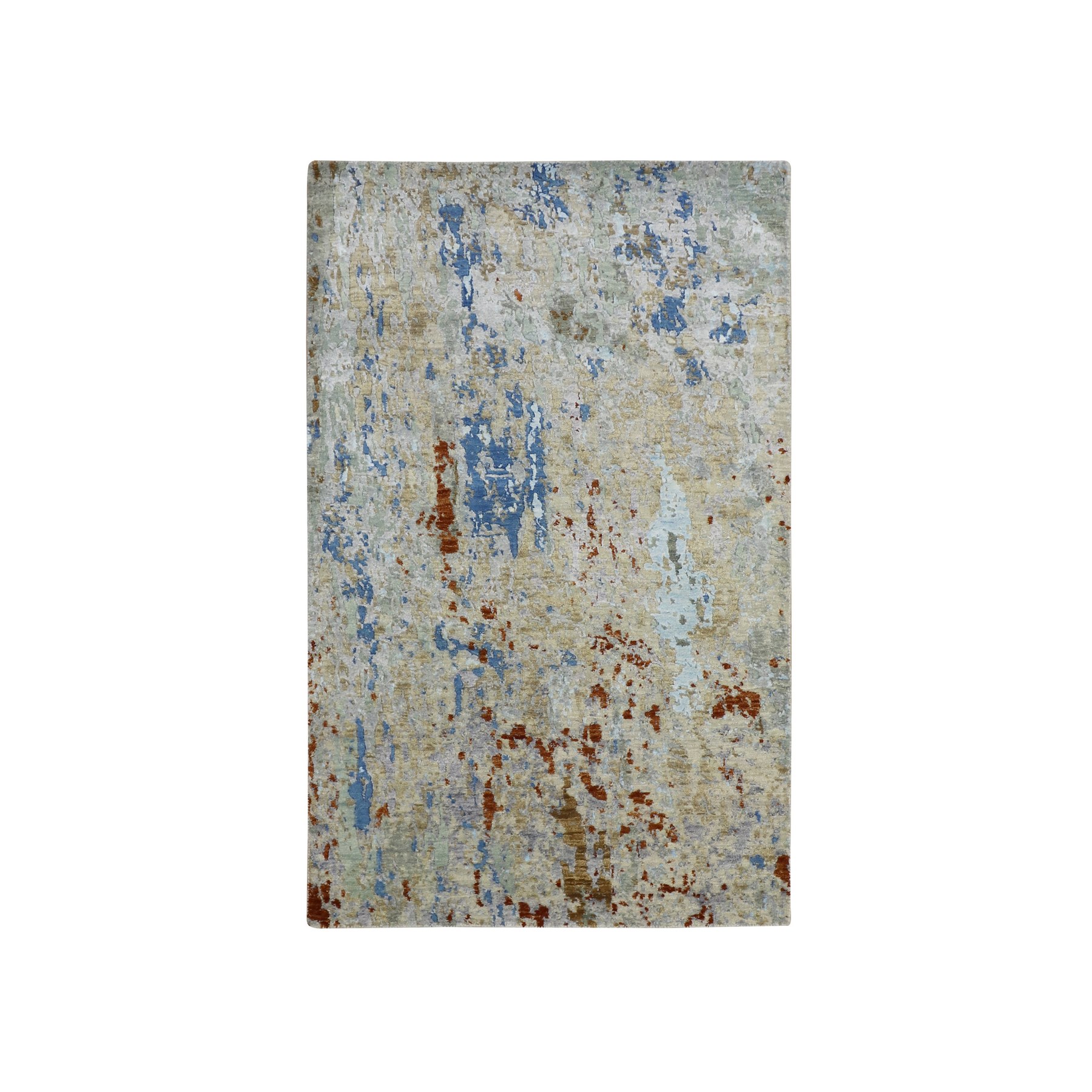 Bayern Blue with Beige, Abstract with Galaxy Design, Persian Knot, Pure Wool, Hand Knotted, Densely Woven, Oriental Rug